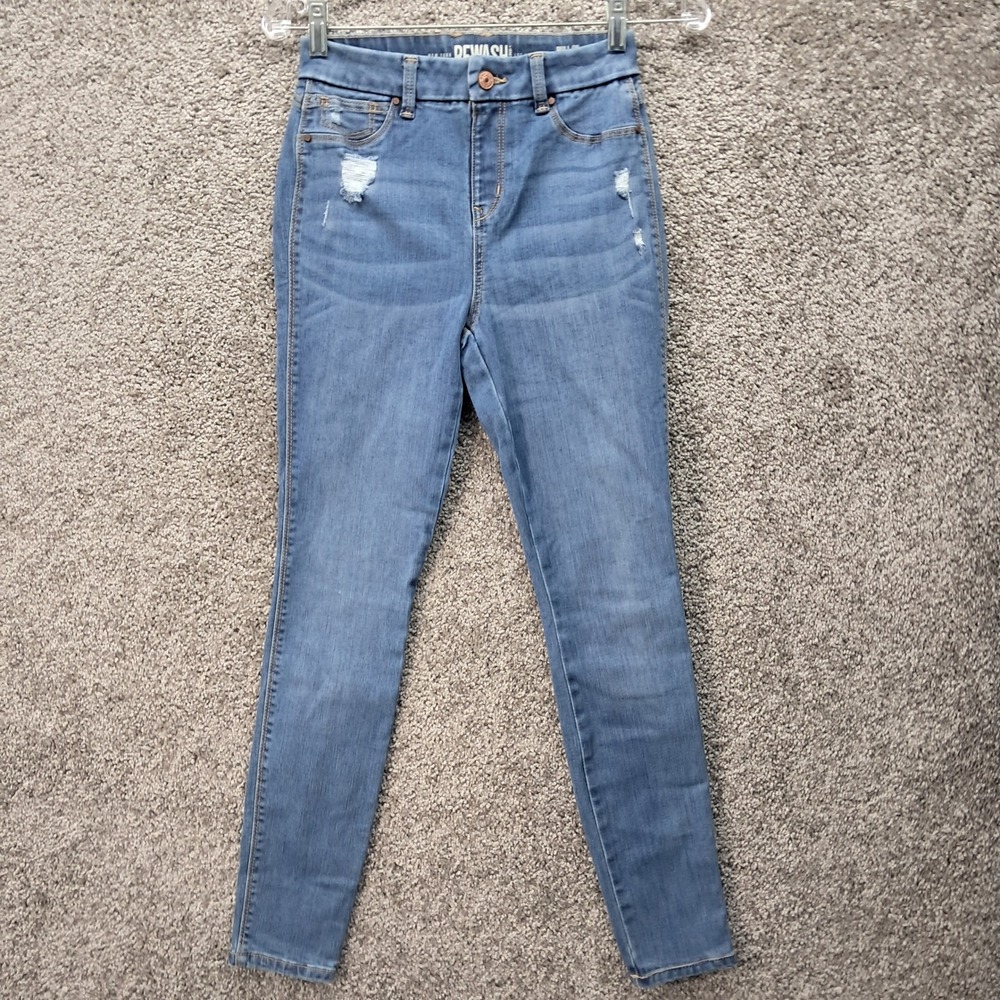 Rewash Brand High Rise Pull On Skinny‎ Jeans Distressed Blue Denim Womens 1 25